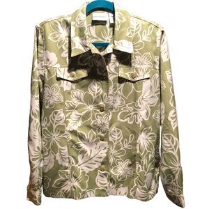 Alfred Dunner Vintage Shacket Green Palm Leaves, size 12 Button Front Shirt